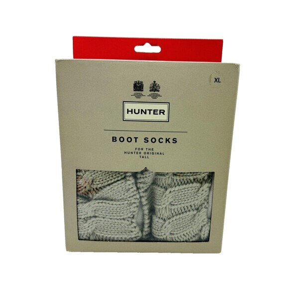 1 Pair Hunter Tall Boot Cable Knit Socks Greige X-Large - Picture 2 of 5